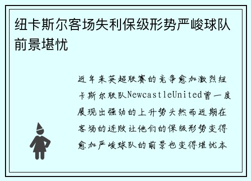 纽卡斯尔客场失利保级形势严峻球队前景堪忧